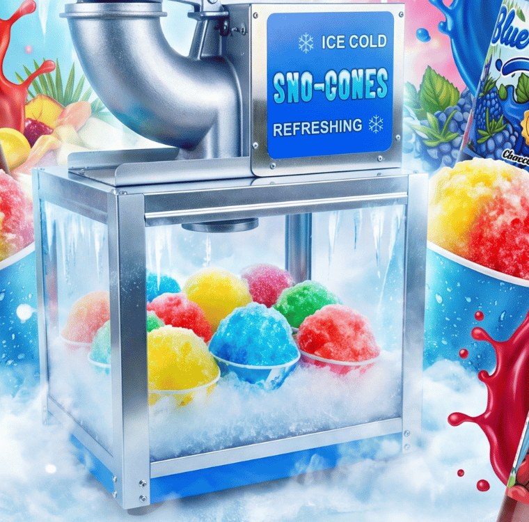 Snow-cone machine with colorful snow cones