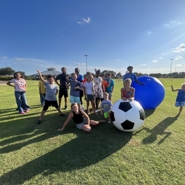 Camp day: giant soccer ball at a Crazy Games event