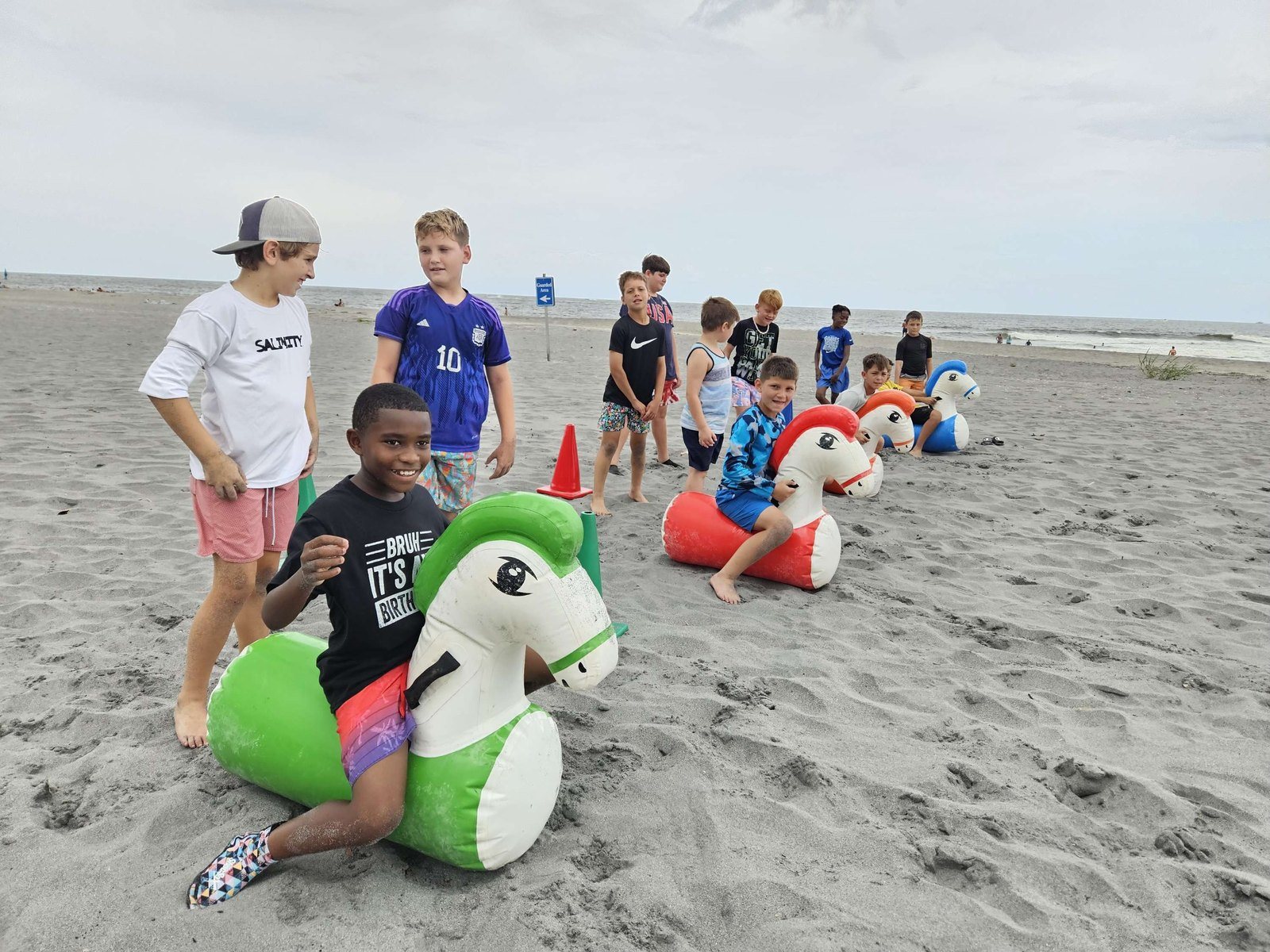 Hopper races on the beach at a Crazy Games event