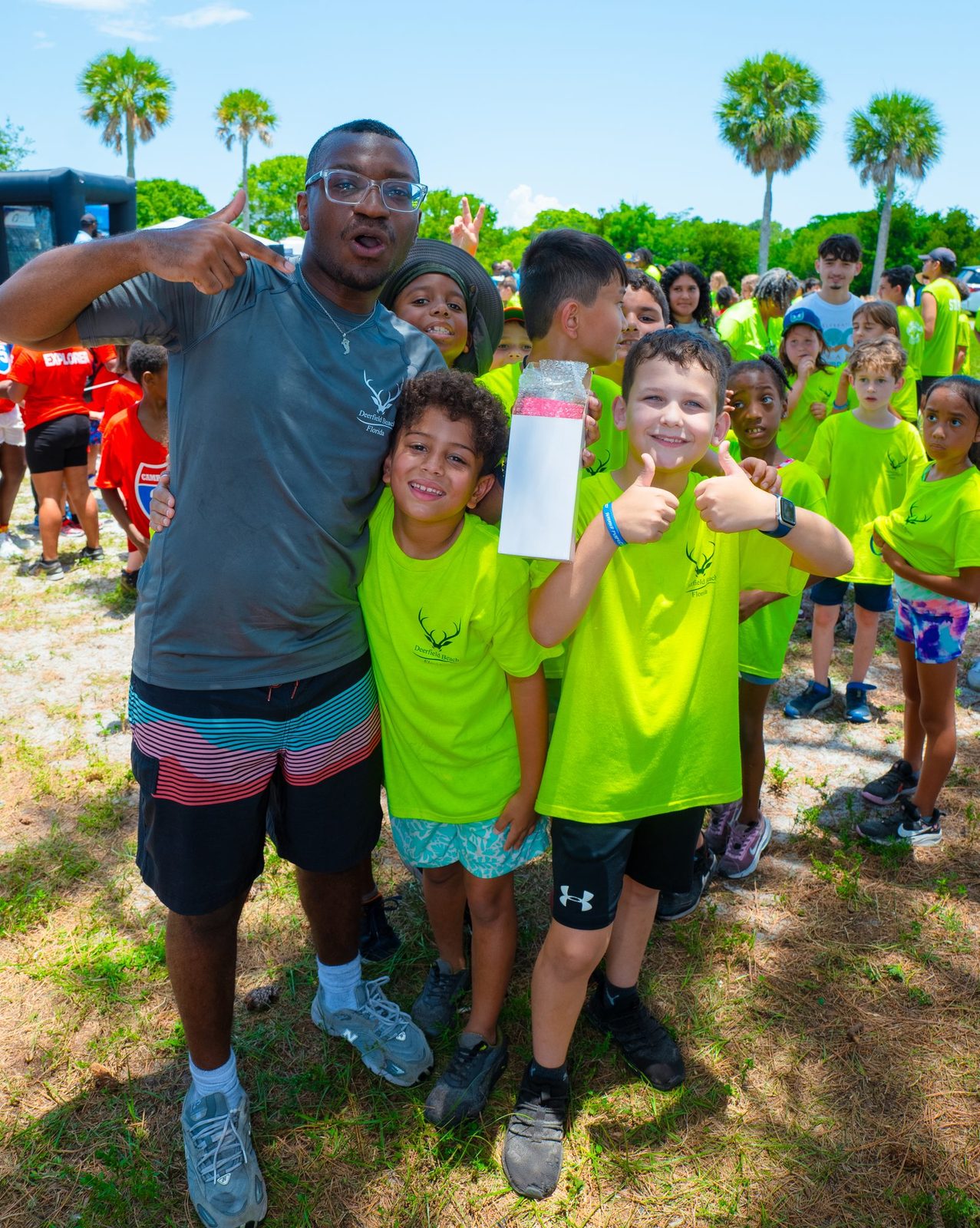 Coaching camp kids at a Crazy Games event