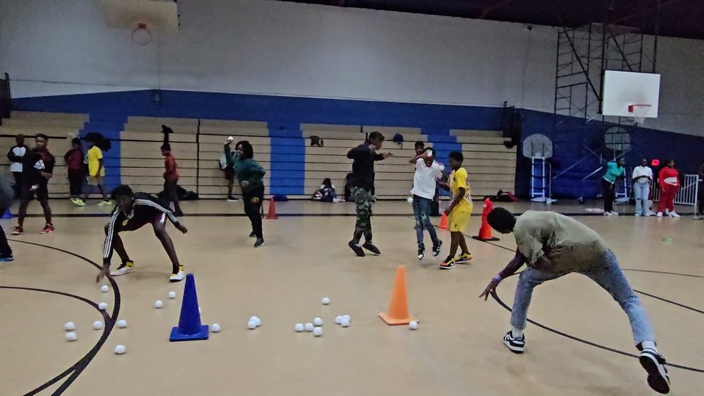 Kids playing Crazy Games holiday games at a real Palm Beach County event