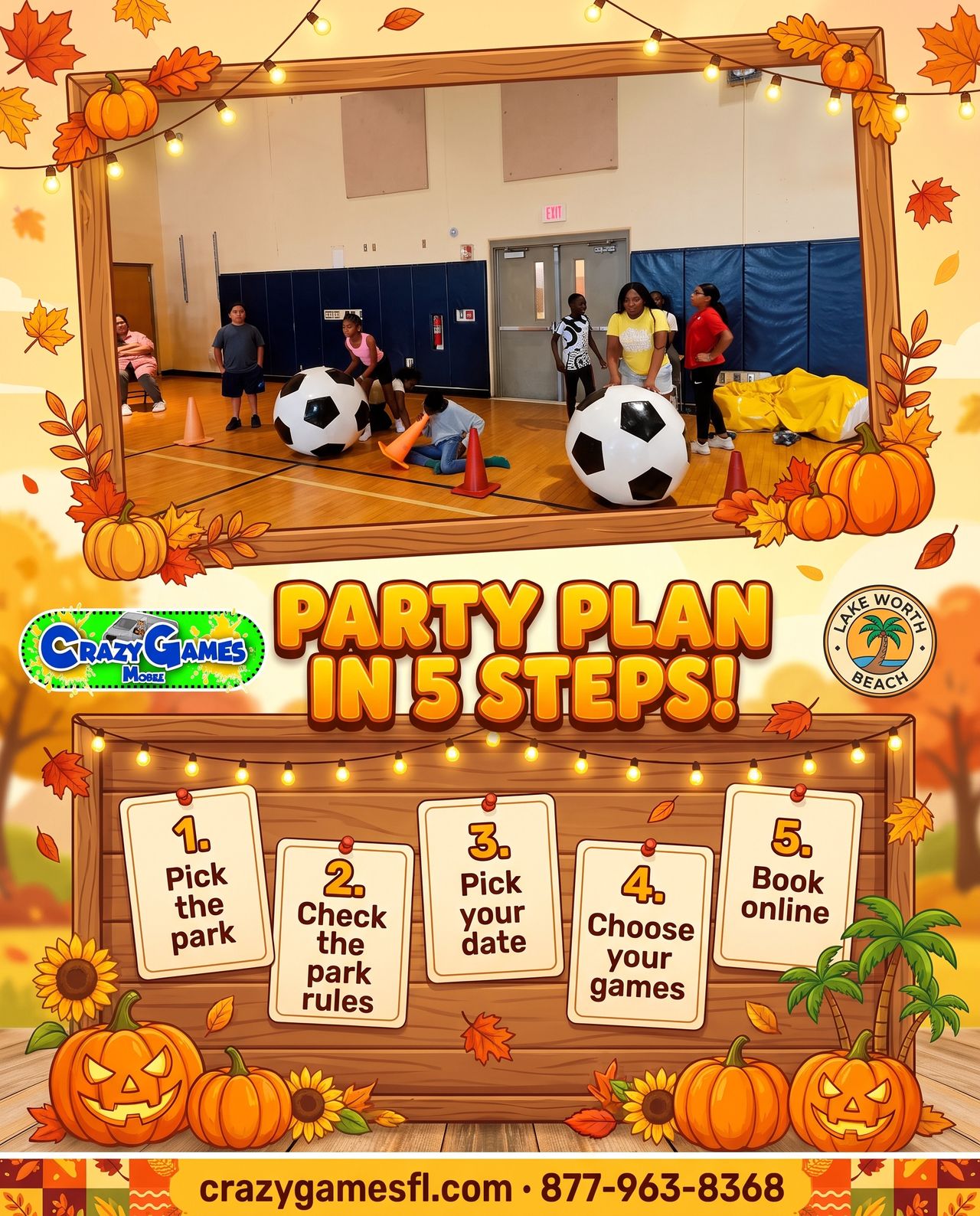 Party plan in 5 steps checklist ad for Lake Worth Beach parties