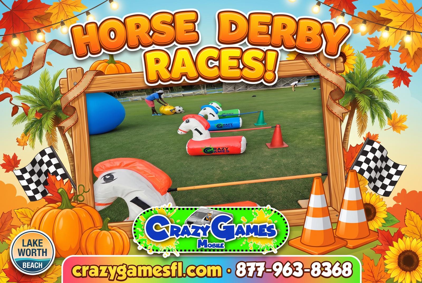 Horse Derby Races spotlight ad from Crazy Games FL for Lake Worth Beach parties