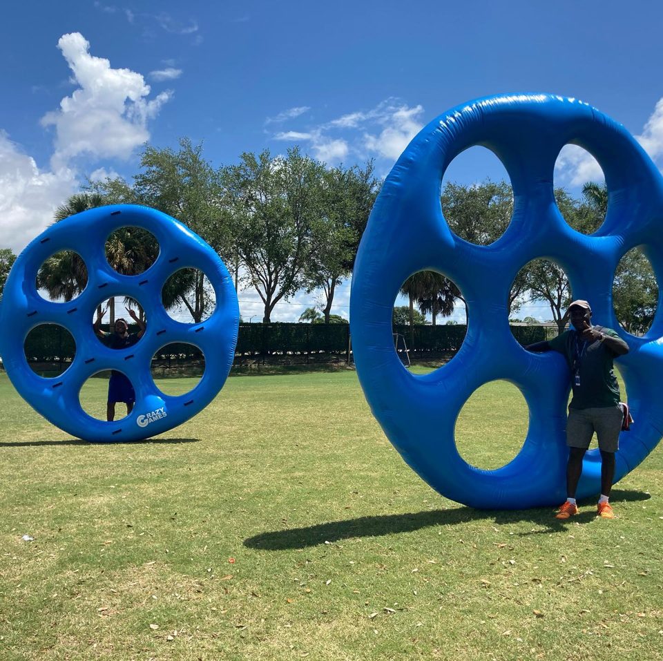 Kids playing Crazy Games interactive games at a real Palm Beach County event