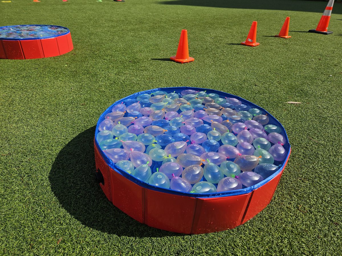 Water balloon pool game set up on a park field in South Florida